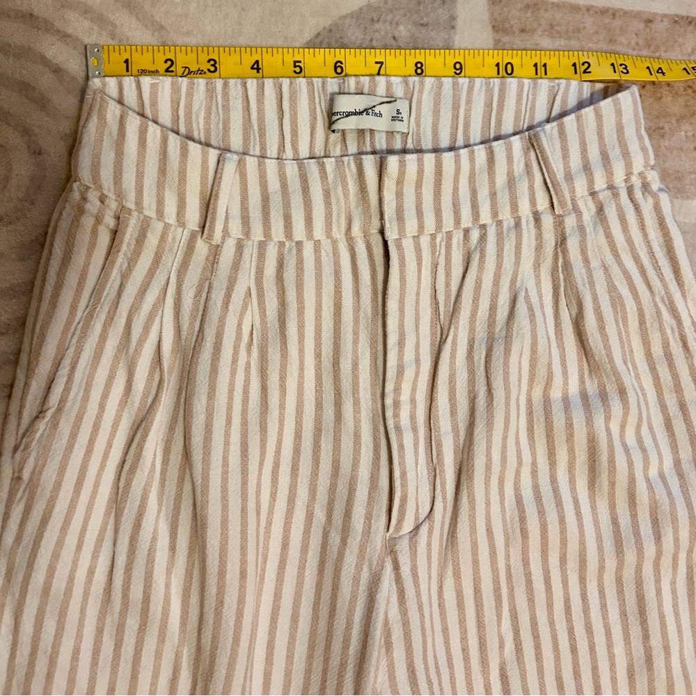 Abercrombie & Fitch Striped Tan Women’s Linen Blend lined Pant size:Sr - Picture 3 of 13